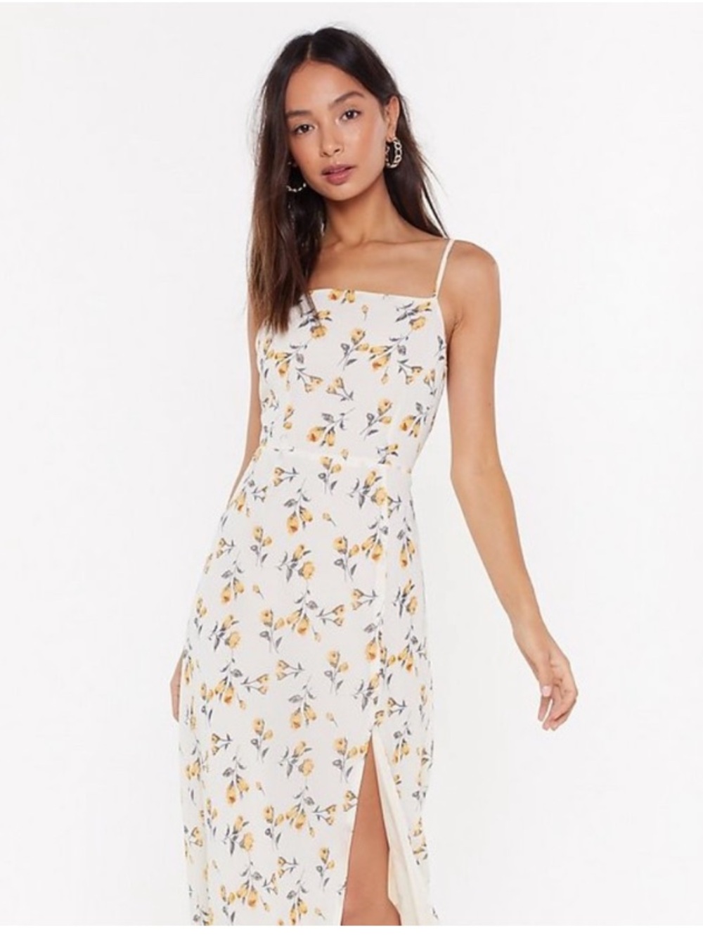Nasty Gal  hopelessly romantic Cream Floral Slip Maxi Dress with Yellow Print